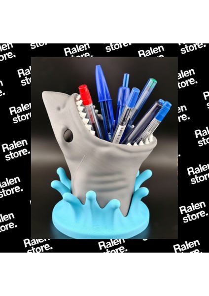 Köpek Balığı Ağız Temalı Kalemlik | 12CM | Gri ( Yüksek Kalite 3D Baskı Pla )