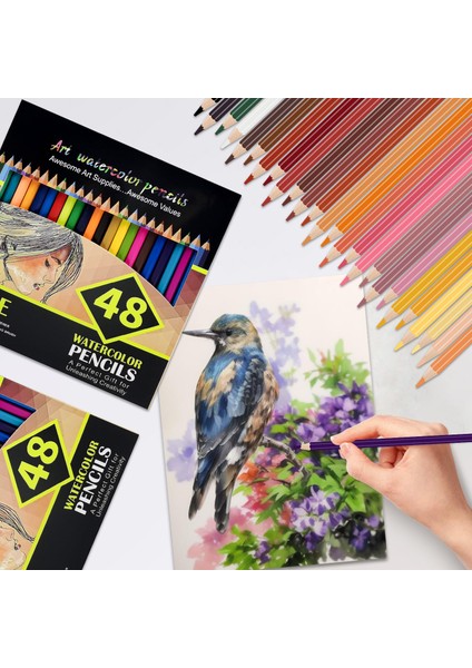 Suluboya Kalem, 48 Yetişkin Profesyonel Renkli Kalem Seti, Boyama, Karıştırma ve Katmanlama Için li Sanat Malzemeleri (Yurt Dışından) modelleri