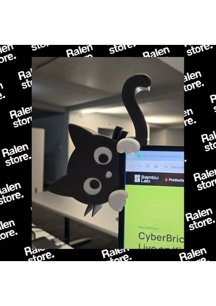 Kara Kedi Monitör Çerçeve Aksesuarı | 10CM | Siyah-Beyaz ( Yüksek Kalite 3D Baskı Pla )