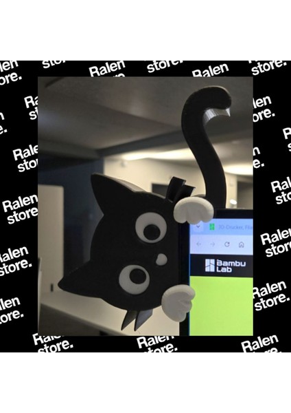 Kara Kedi Monitör Çerçeve Aksesuarı | 10CM | Siyah-Beyaz ( Yüksek Kalite 3D Baskı Pla ) modelleri