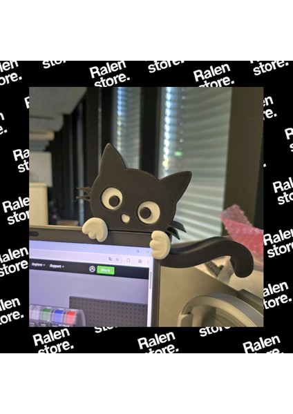 Kara Kedi Monitör Çerçeve Aksesuarı | 10CM | Siyah-Beyaz ( Yüksek Kalite 3D Baskı Pla ) fırsatları