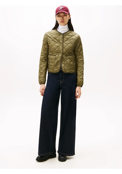 Hafif Dolgulu Normal Kesim Kapitone Kadın Yeşil Ceket WW0WW47290MSH