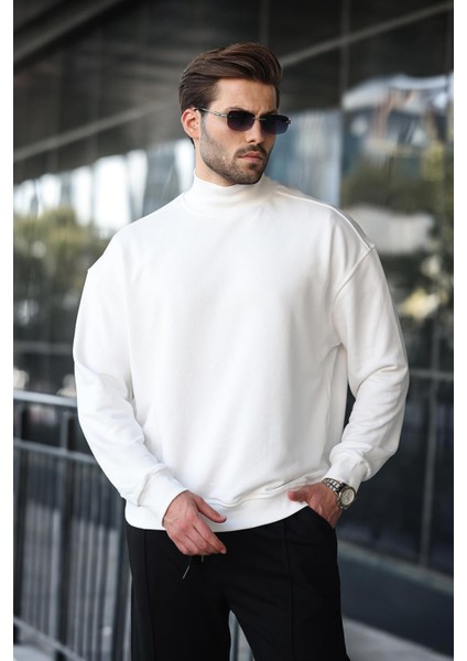 Ekru Yarım Balıkçı Yaka Erkek Basic Sweatshirt E7158