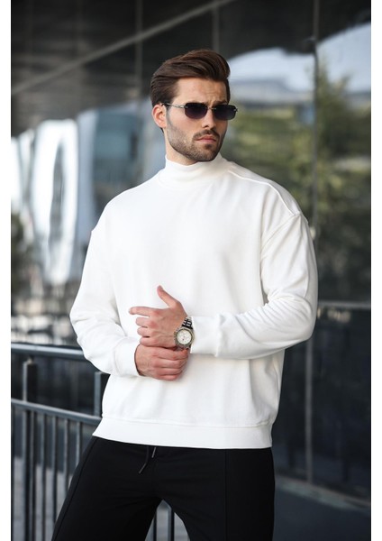Ekru Yarım Balıkçı Yaka Erkek Basic Sweatshirt E7158 fırsatları