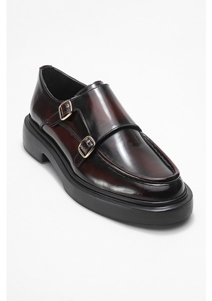 Erkek Kemerli Loafer Ayakkabı Gerçek Deri T575 Bordo modelleri