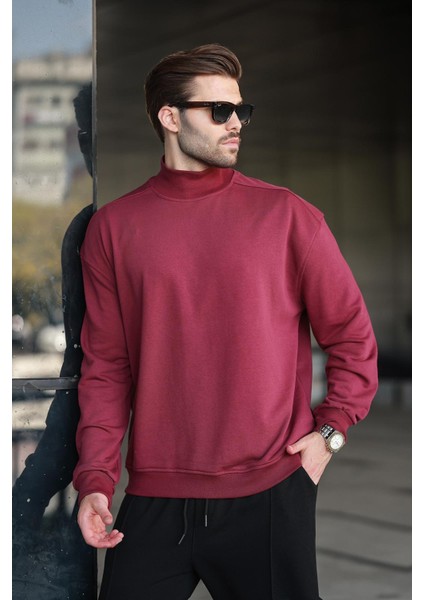 Bordo Yarım Balıkçı Yaka Erkek Basic Sweatshirt E7158 fiyatları