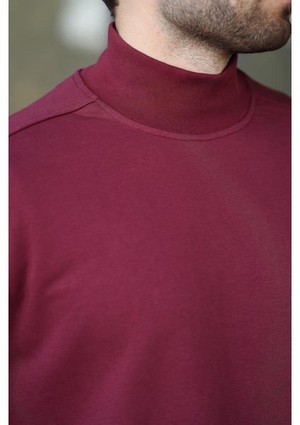 Bordo Yarım Balıkçı Yaka Erkek Basic Sweatshirt E7158 modelleri