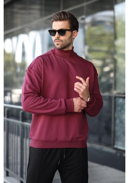 Bordo Yarım Balıkçı Yaka Erkek Basic Sweatshirt E7158 fırsatları