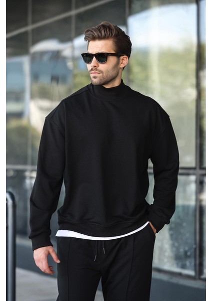 Siyah Yarım Balıkçı Yaka Erkek Basic Sweatshirt E7158