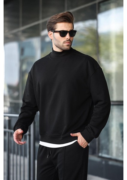 Siyah Yarım Balıkçı Yaka Erkek Basic Sweatshirt E7158 fiyatları