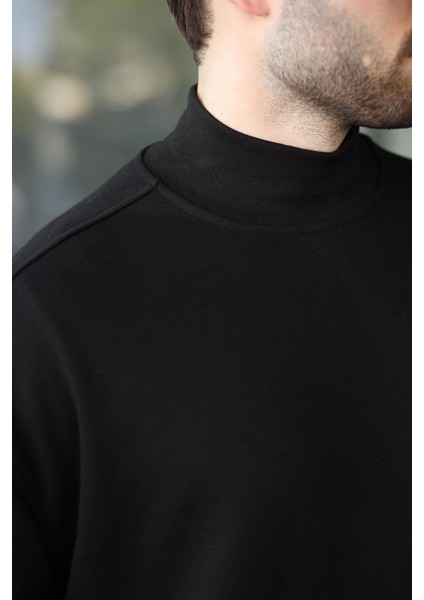 Siyah Yarım Balıkçı Yaka Erkek Basic Sweatshirt E7158 modelleri