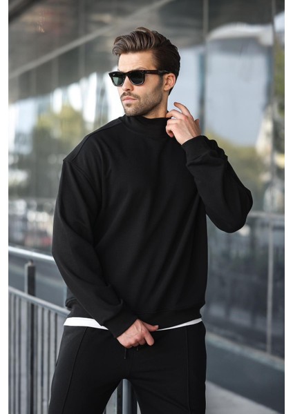 Siyah Yarım Balıkçı Yaka Erkek Basic Sweatshirt E7158 fırsatları
