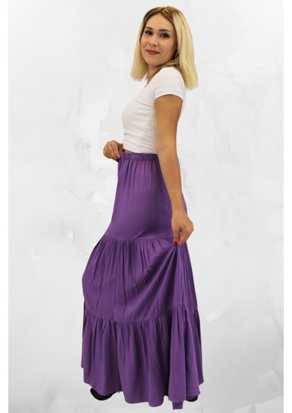 Viskon Kumaş Fırfırlı Uzun Kadın Çingene Etek