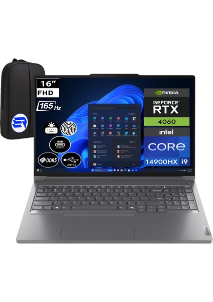 Thinkbook 16PG5 Irx Intel Core I9-14900HX 32GB Ddr5 4tb SSD RTX4060 8gb 16'' 165Hz WIN11 Pro 21N50024TREP4 + Elektropasaj Çanta