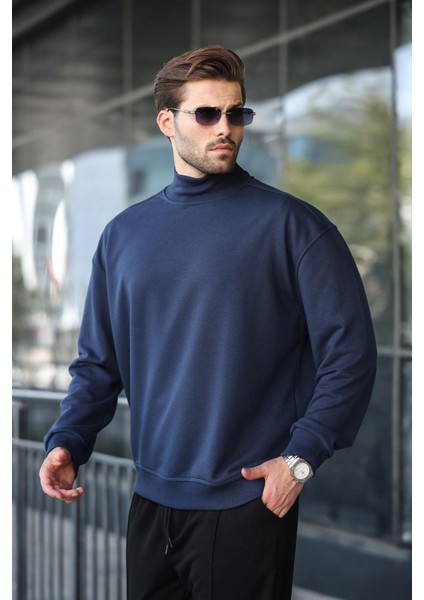 Lacivert Yarım Balıkçı Yaka Erkek Basic Sweatshirt E7158