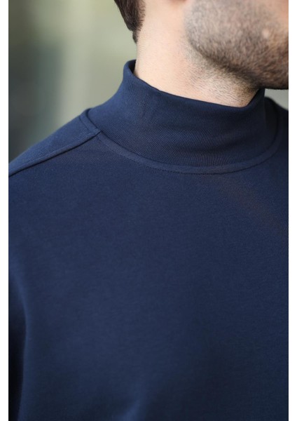 Lacivert Yarım Balıkçı Yaka Erkek Basic Sweatshirt E7158 modelleri