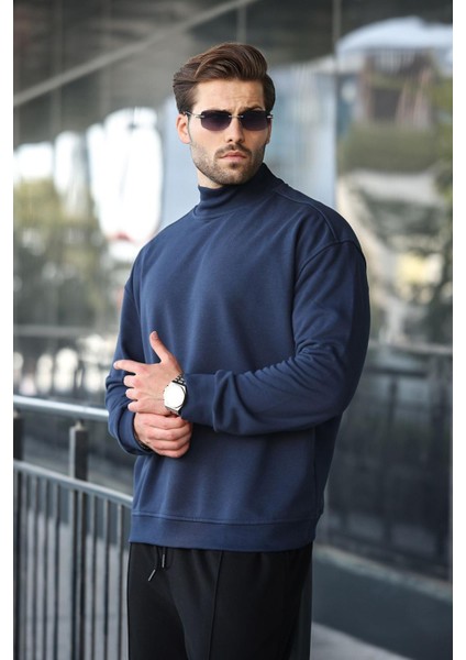 Lacivert Yarım Balıkçı Yaka Erkek Basic Sweatshirt E7158 fırsatları