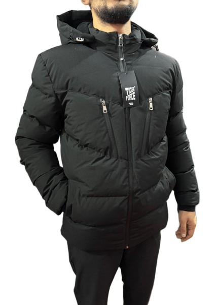 Kışlık Polarlı Fermuarlı Mont Siyah