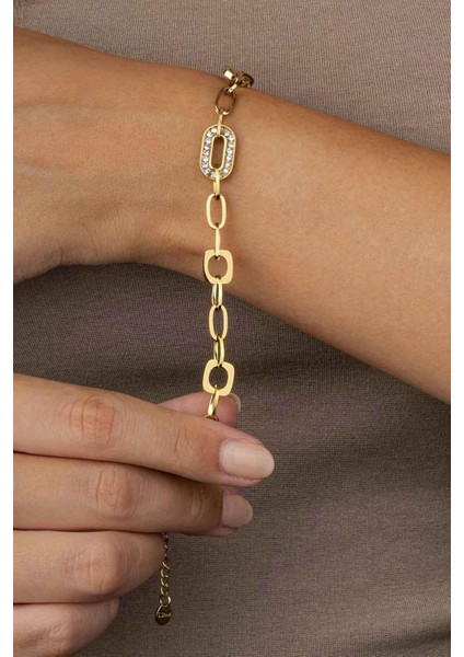 Altın Kaplama Ara Taşlı Zincir Model Kadın Çelik Bileklik fiyatları