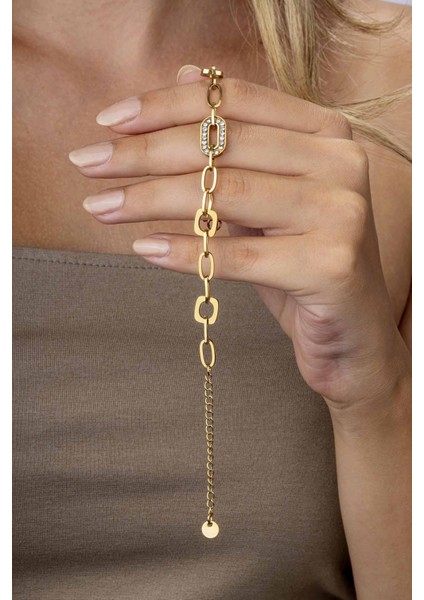 Altın Kaplama Ara Taşlı Zincir Model Kadın Çelik Bileklik modelleri