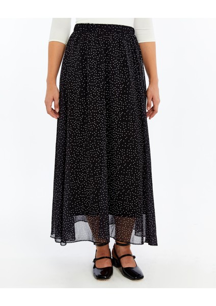 Kadın Siyah Puantiyeli Astarlı Şifon Uzun Boy Dokuma Etek 2201-95 indirimleri
