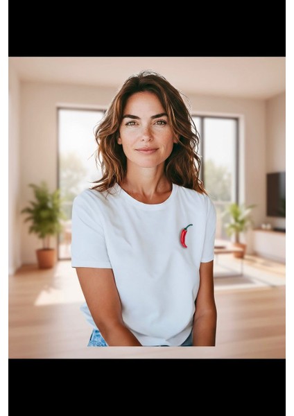 Altın Renk Soğuk Mineli Kırmızı Biber Figürlü Broş