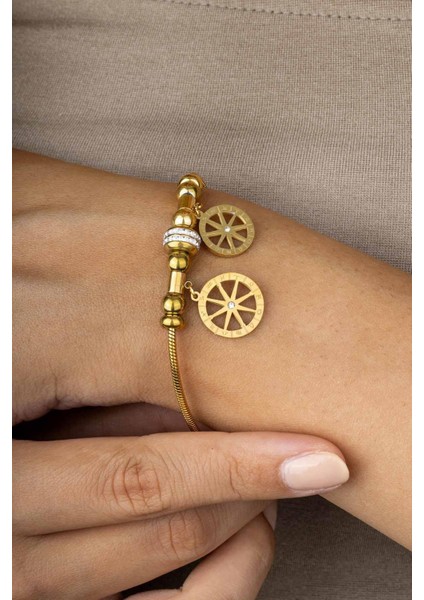 Zodyak Çemberi Figürlü Altın Kaplama Çelik Kadın Charm Bileklik fiyatları
