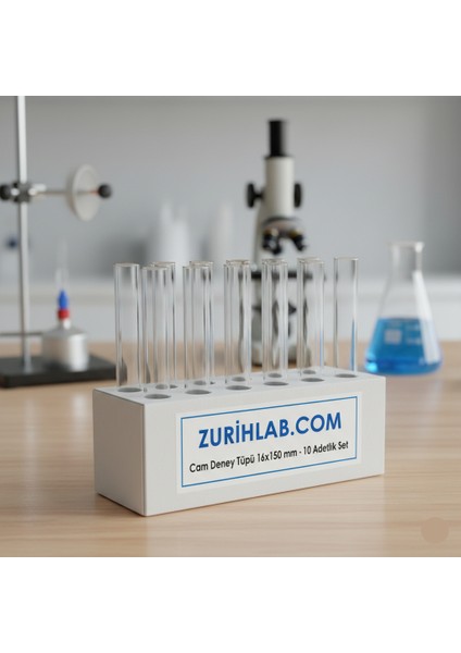 Cam Deney Tüpü 16x150 mm - 10 Adetlik Set - Yüksek Kaliteli Laboratuvar Malzemesi - Zurih Lab & Zürih Ticaret