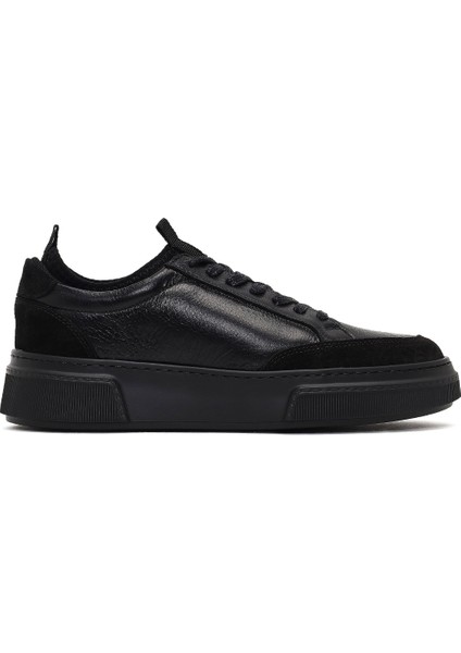Erkek Siyah Bağcıklı Kalın Tabanlı Deri Sneaker 25WFD826014