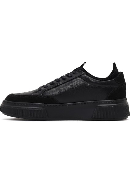 Erkek Siyah Bağcıklı Kalın Tabanlı Deri Sneaker 25WFD826014 fiyatları