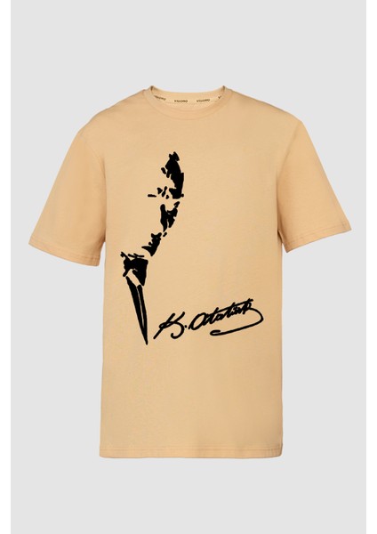 Atatürk Baskılı %100 Pamuk Bisiklet Yaka Basic T-Shirt