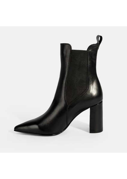 Kadın Siyah Lastikli Topuklu Deri Bot modelleri