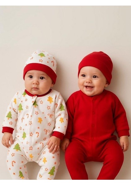 Bebek 3’lü Yılbaşı Temalı Şapkalı Organik Bebek Tulum Seti fiyatları