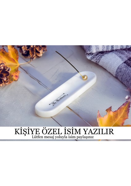Dyana - Kişiselleştirilebilir 30 cm Lüks Mermer Tütsülük - Isim ve Tarih Yazılabilen Hediyelik Beyaz Mermer Tütsülük