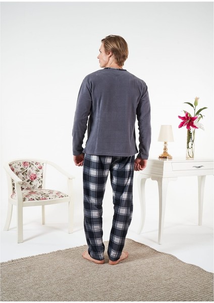 Düz Renk Uzun Kol Polar Erkek Pijama Takım fiyatları