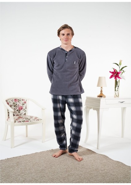 Düz Renk Uzun Kol Polar Erkek Pijama Takım modelleri