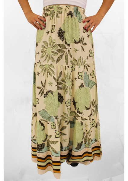 Viskon Kumaş Yırtmaçlı Çiçek Desenli Uzun Etek fiyatları