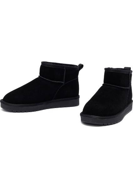 Kadın Siyah Kürklü Süet Deri Teddy Bot 25WFD478210 modelleri