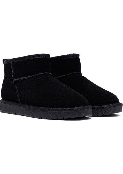 Kadın Siyah Kürklü Süet Deri Teddy Bot 25WFD478210 fırsatları