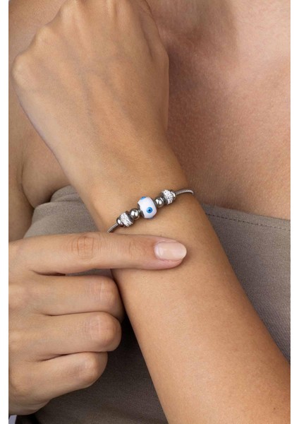 Beyaz Altın Kaplama Göz Figürlü Çelik Kadın Bileklik modelleri