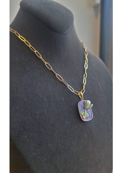 Mineli Inci Detaylı Gold Zincir Kolye – Çiçek ve Yaprak Tasarım fırsatları