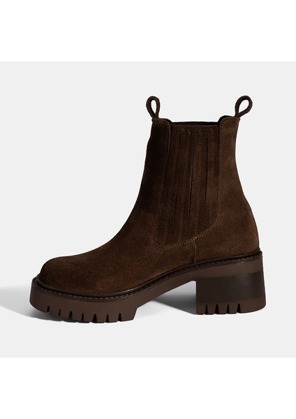Kadın Kahve Lastikli Topuklu Süet Chelsea Bot modelleri