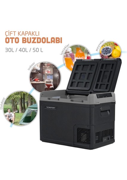 TC21-18 Çift Kapaklı 50 Litre Taşınabilir Araç Buzdolabı 12V/24V/220V Uyumlu