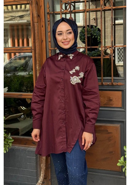 Almarwah Gömlek 101978 Bordo modelleri
