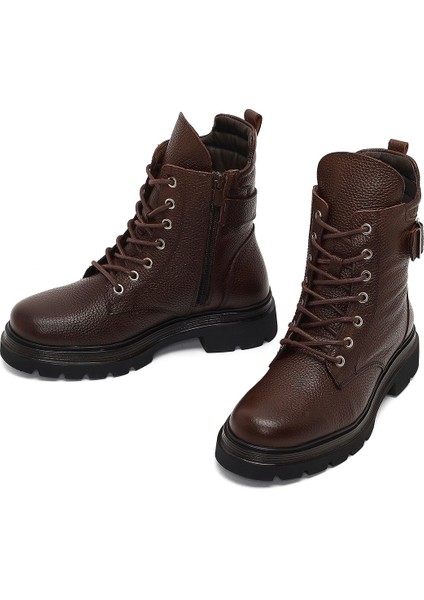 Kadın Kahverengi Bağcıklı Fermuarlı Deri Postal Bot 25WFD4205FT modelleri