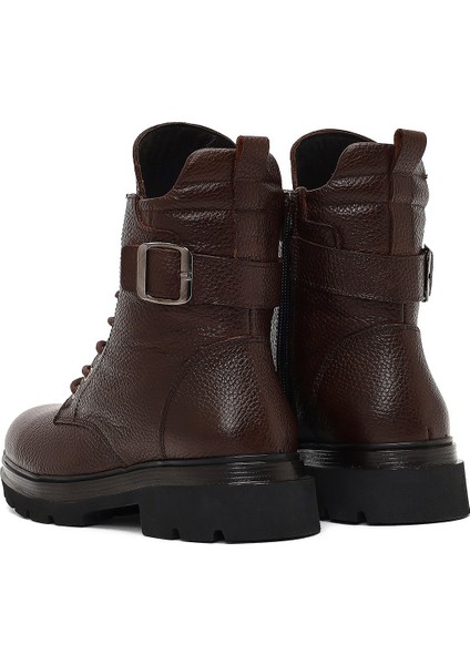 Kadın Kahverengi Bağcıklı Fermuarlı Deri Postal Bot 25WFD4205FT