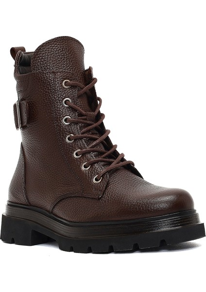 Kadın Kahverengi Bağcıklı Fermuarlı Deri Postal Bot 25WFD4205FT