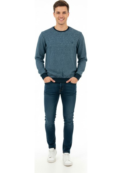 Erkek Kışlık Düğmeli Bisiklet Yaka Armalı Uzun Kollu Kırçıllı Rahat Kesim Likralı Şardonlu Pamuklu Dokuma Kazak