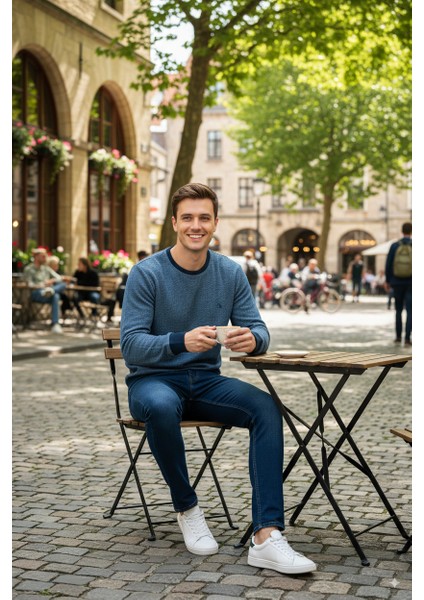 Erkek Kışlık Düğmeli Bisiklet Yaka Armalı Uzun Kollu Kırçıllı Rahat Kesim Likralı Şardonlu Pamuklu Dokuma Kazak fırsatları