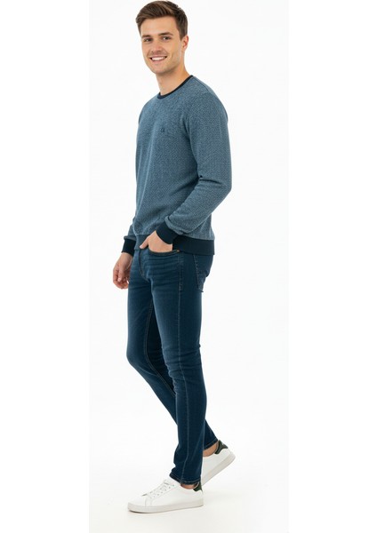 Erkek Kışlık Düğmeli Bisiklet Yaka Armalı Uzun Kollu Kırçıllı Rahat Kesim Likralı Şardonlu Pamuklu Dokuma Kazak